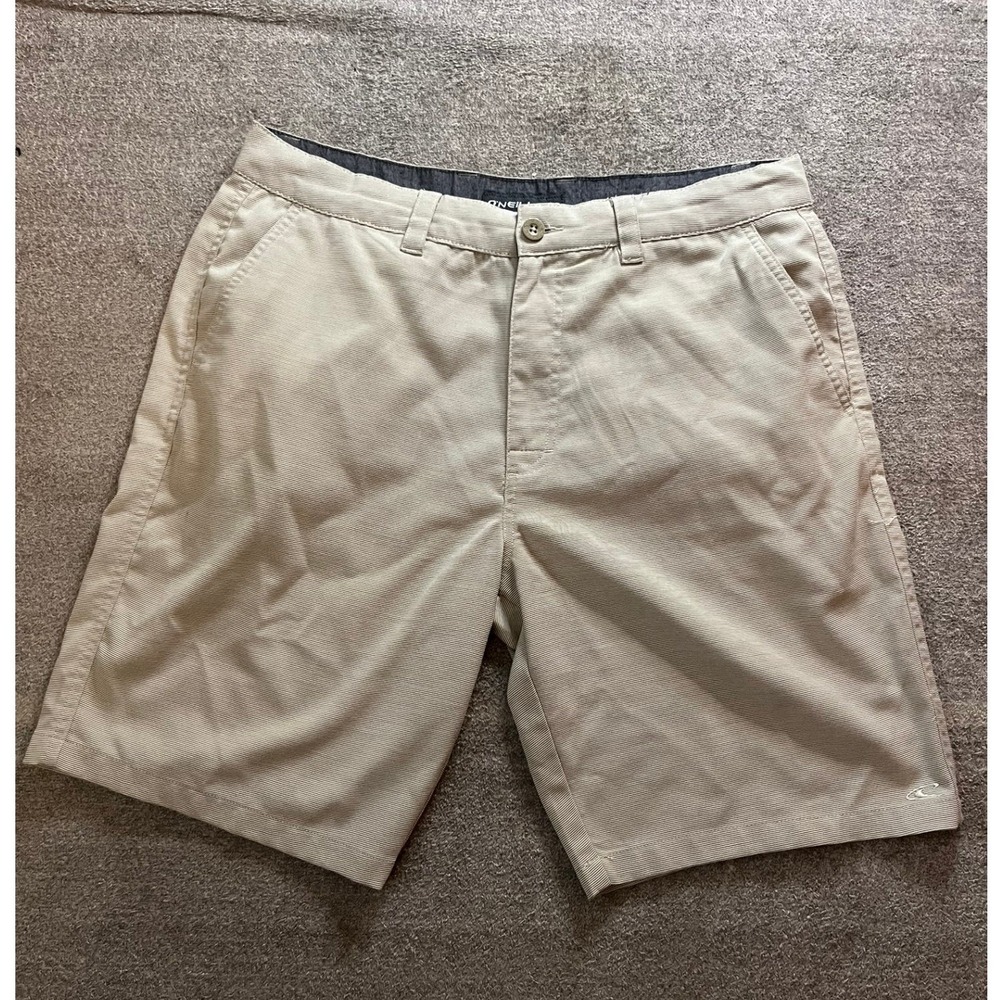 ONeill Hybrid Shorts Mens 36 Khaki Tan Textured Stripe Quick Dry Walk Shorts